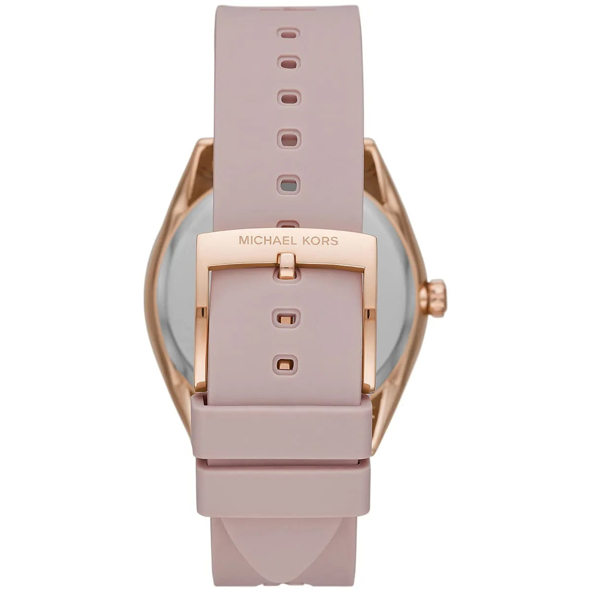 Michael Kors Janelle watch caseback with rubber strap and buckle