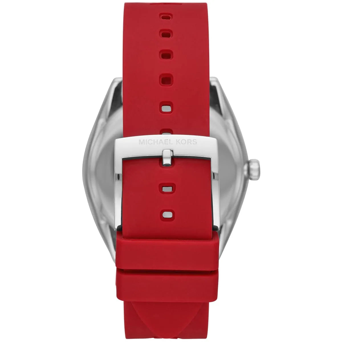 Michael Kors Janelle red rubber strap with embossed KORS logo and buckle