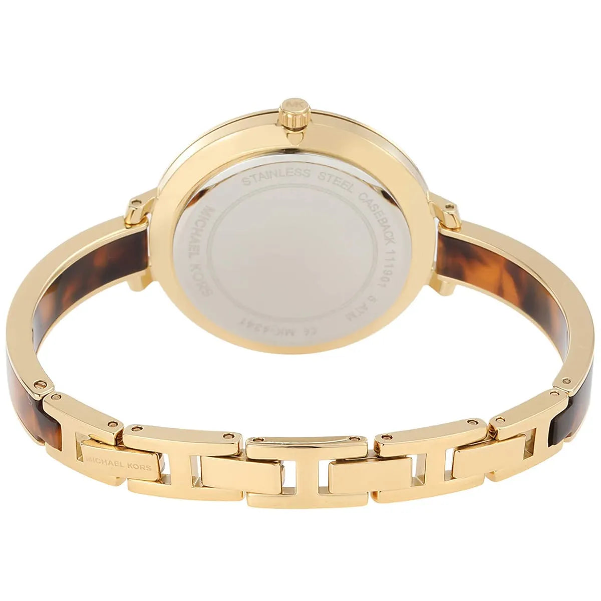 Michael Kors Jaryn caseback showing stainless steel back and model information