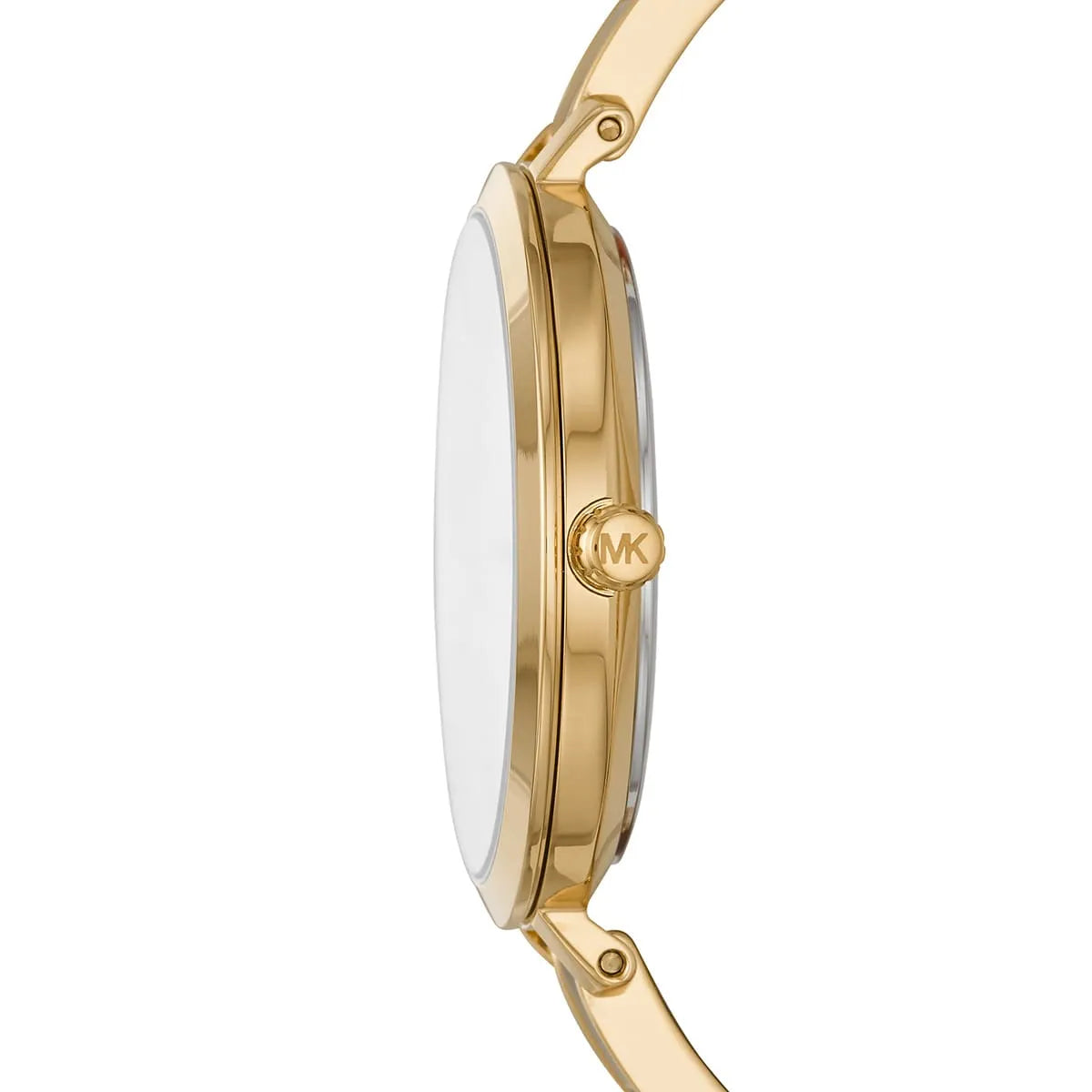 Side profile of Michael Kors Jaryn watch showing case depth and strap