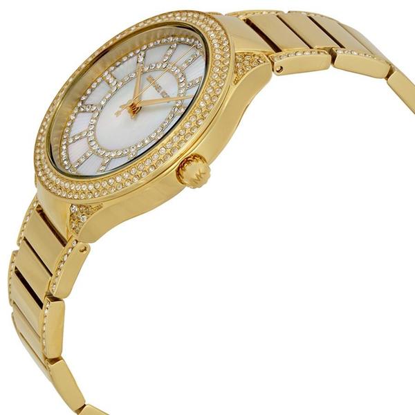 Michael Kors Kerry watch from angled side view showing gold-tone case and bracelet