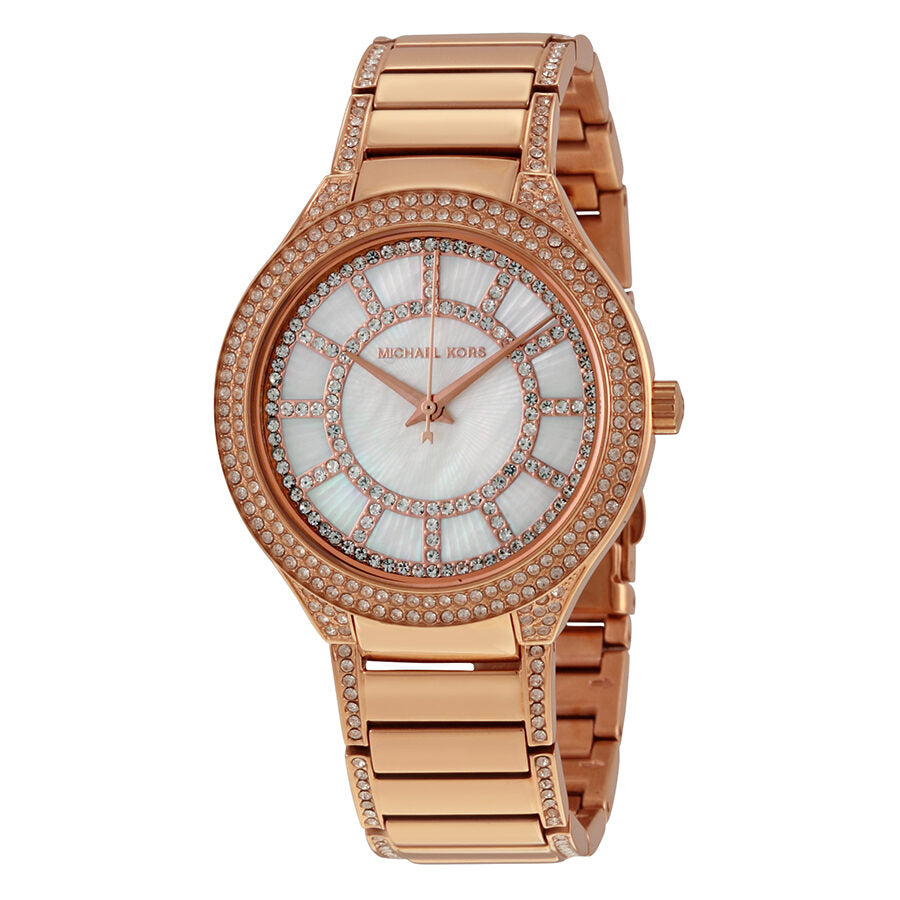 Michael Kors Kerry rose gold ladies watch with mother-of-pearl dial and crystal bezel
