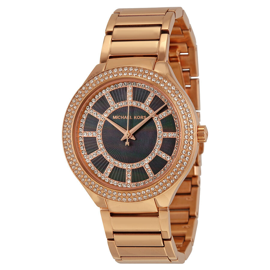 Michael Kors Kerry women's watch with black mother-of-pearl dial and rose gold-tone crystal-set bezel