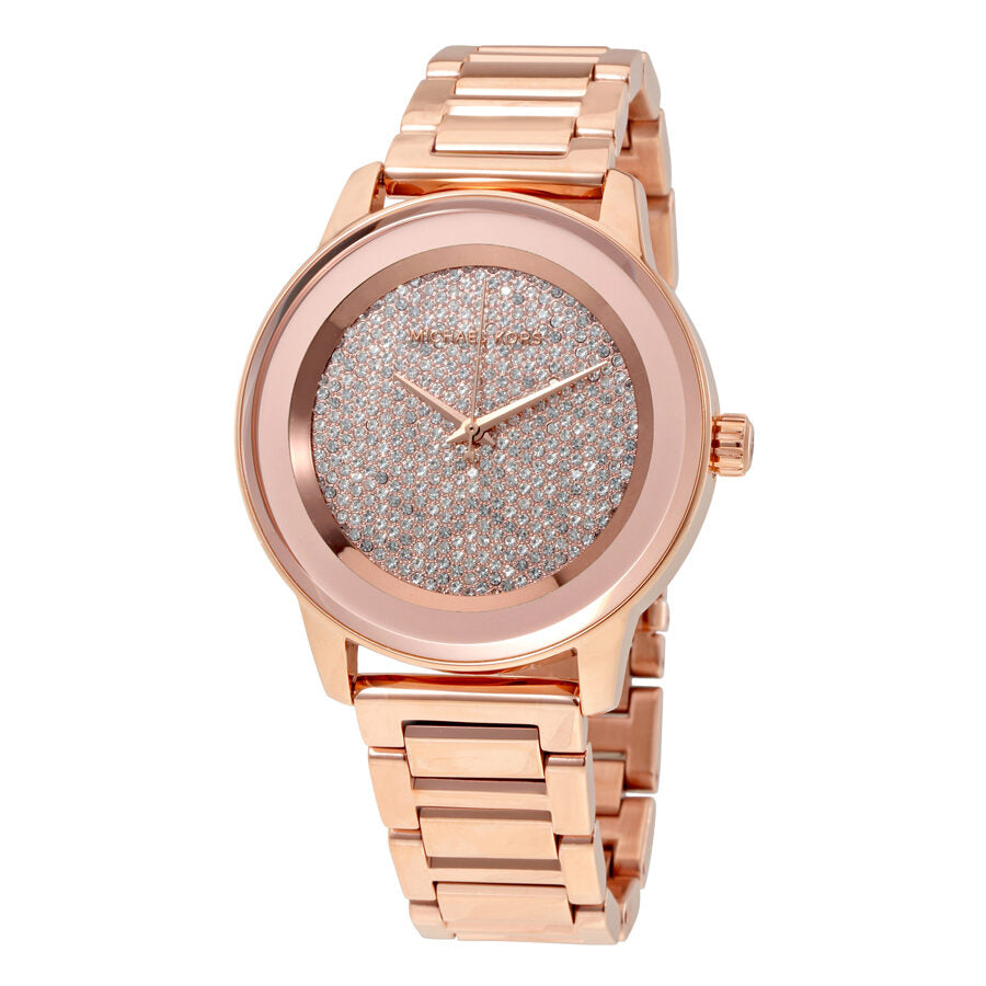 Michael Kors Kinley rose gold women's watch with pave crystal dial and matching rose gold bracelet