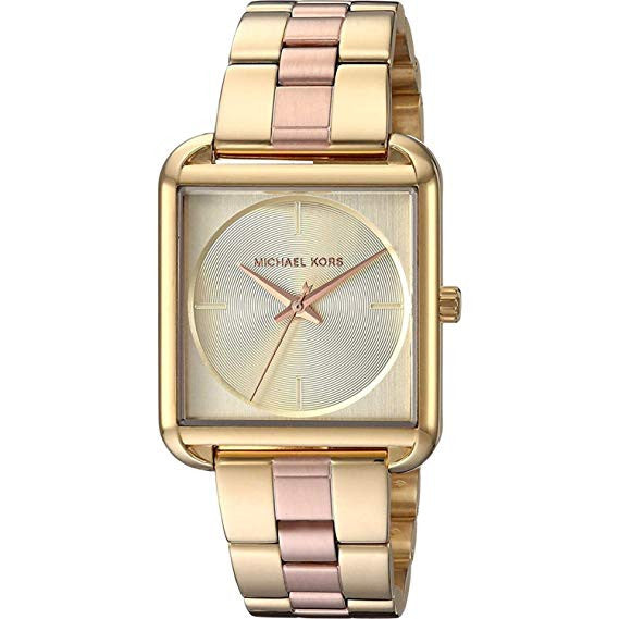 Michael Kors Lake two-tone gold and rose gold women's watch with square champagne dial and rectangular case