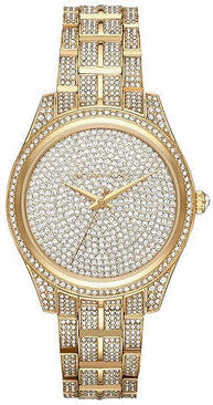 Michael Kors Lauryn gold-tone women's watch with crystal-embellished bezel and bracelet