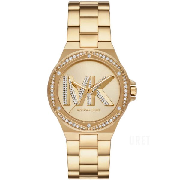 Michael Kors Lennox gold-tone women's watch with crystal-set bezel and MK logo dial