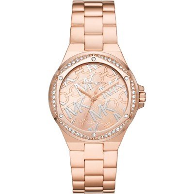 Michael Kors Lennox MK7405 rose gold-tone watch with crystal bezel and patterned dial