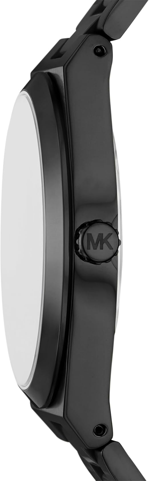 Michael Kors Lennox watch side view showing case profile and crown with MK logo