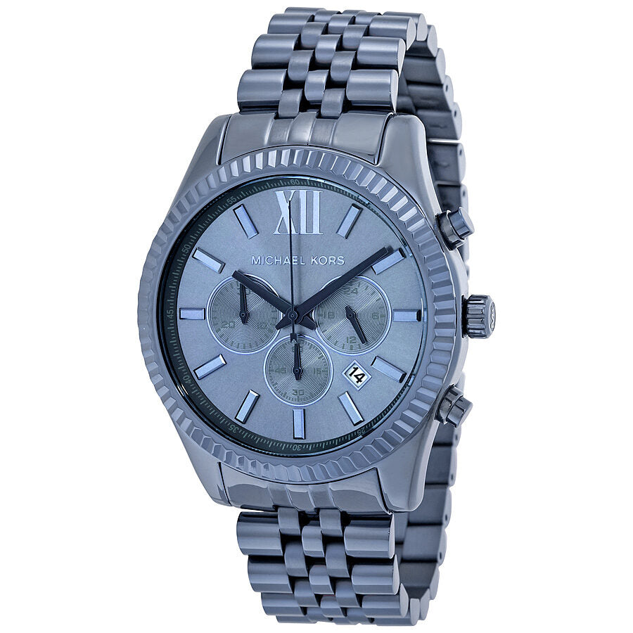 Michael Kors Lexington Chronograph blue men's watch with steel bracelet and chronograph subdials