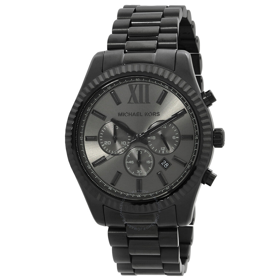 Michael Kors Lexington chronograph watch with black dial and Roman numerals