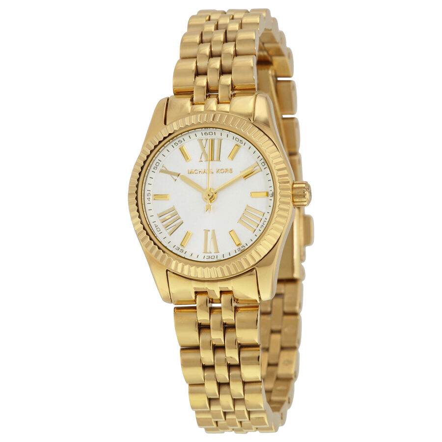 Michael Kors Lexington Mini gold-tone women's watch with silver dial and Roman numerals