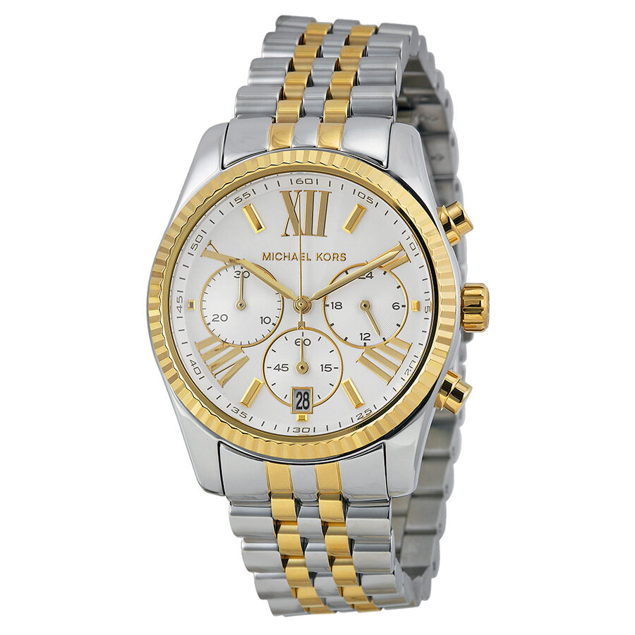 Michael Kors Lexington two-tone chronograph watch with mother of pearl dial and Roman numerals