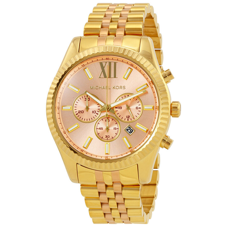 Michael Kors Lexington two-tone chronograph women's watch with rose gold dial and gold bracelet