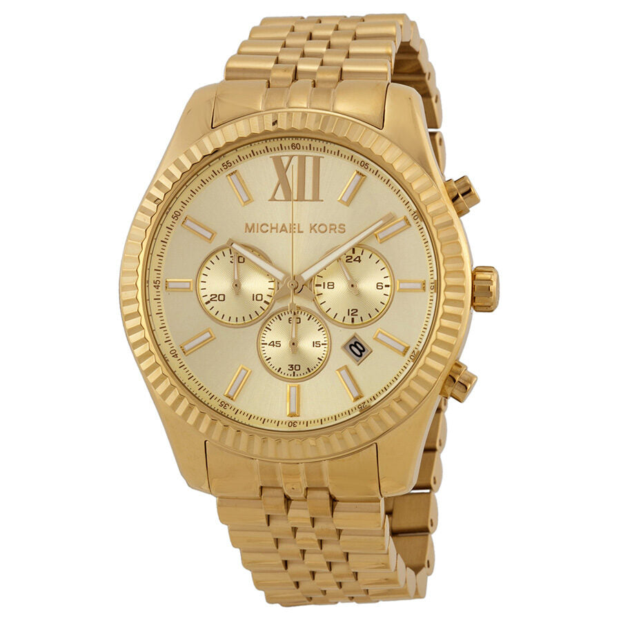 Michael Kors Lexington gold chronograph watch with champagne dial and three subdials