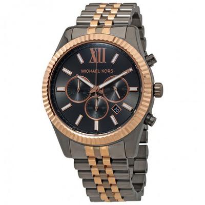 Michael Kors Lexington chronograph watch with grey dial and two-tone bracelet