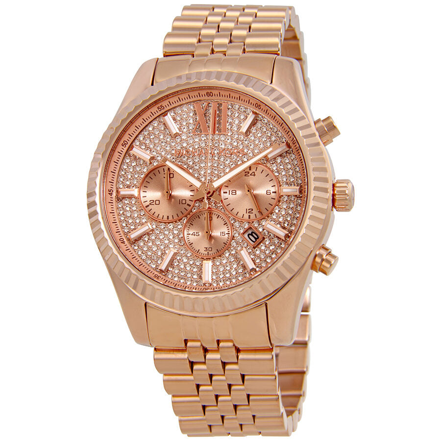Michael Kors Lexington rose gold chronograph watch with pave crystal dial