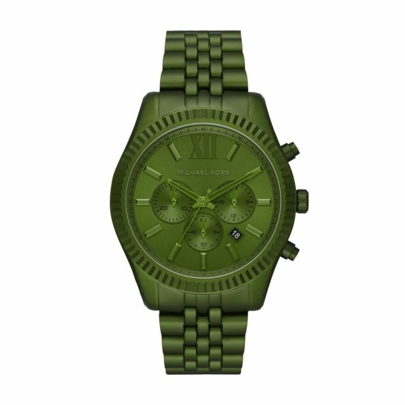 Michael Kors Lexington Chronograph Green Dial Green Steel Strap Watch For Men - MK8790