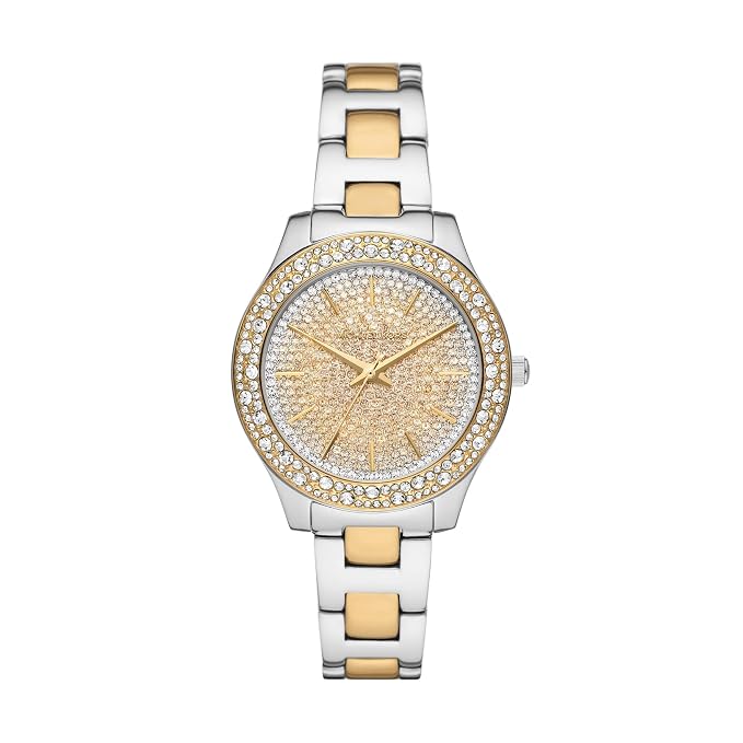Michael Kors Liliane two-tone gold and silver watch with crystal-set bezel and matching bracelet