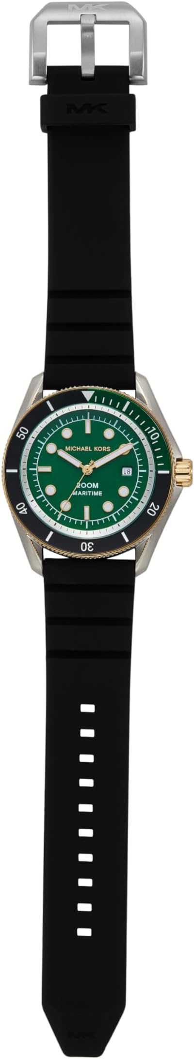Michael Kors Maritime watch angled view showing black silicone strap