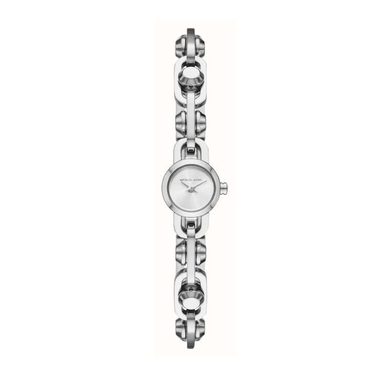 Michael Kors Mini Astor Link silver-tone bracelet watch with link design and silver dial
