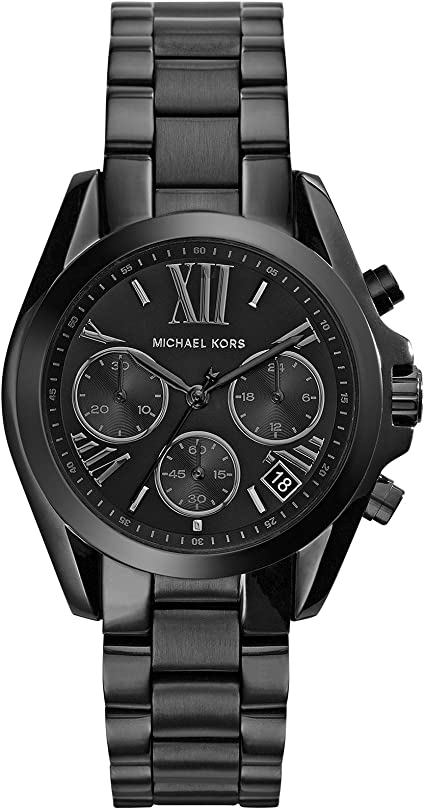 Michael Kors Mini Bradshaw all-black women's watch with chronograph subdials and Roman numeral dial