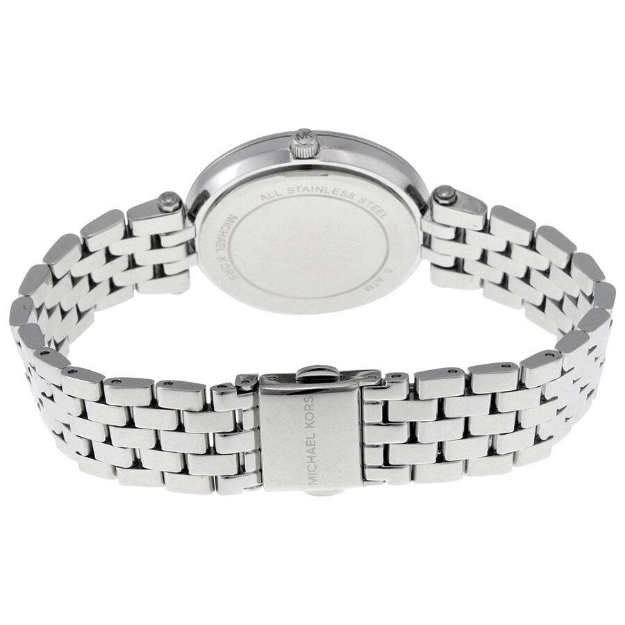 Michael Kors Mini Darci watch case back showing stainless steel bracelet and strap details