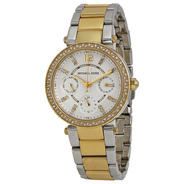 Michael Kors Mini Parker White Glitz Dial Steel Ladies Watch #MK6055 - Watches of New Zealand
