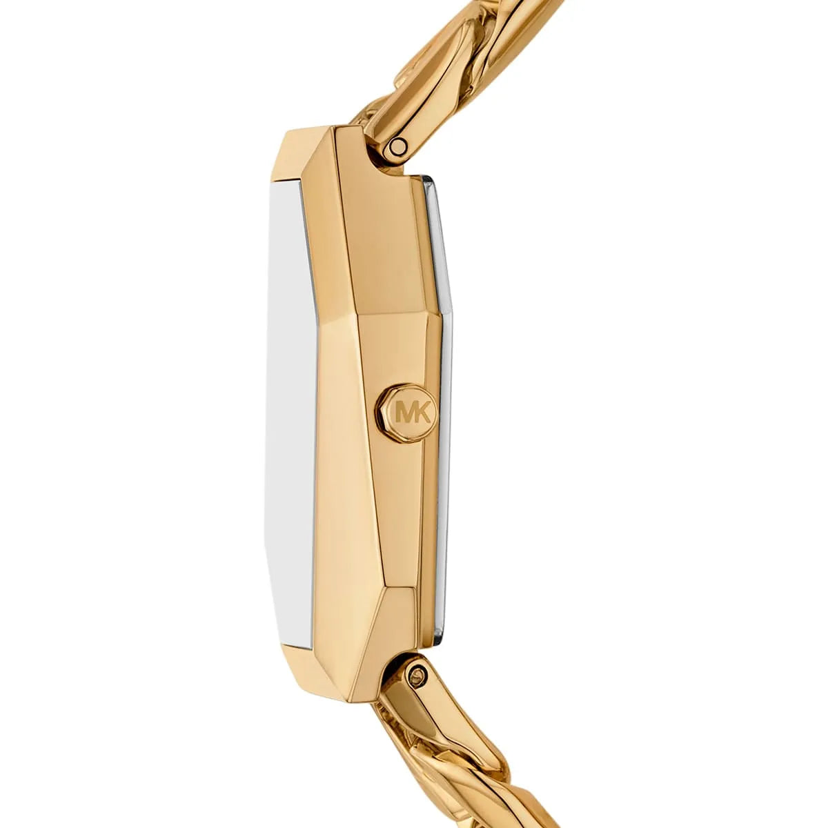 Michael Kors Mini Suri watch angled view displaying case and link strap detail
