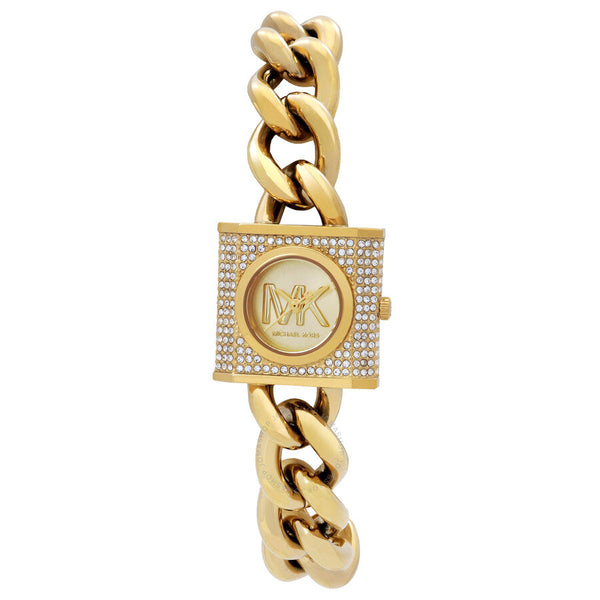 Michael Kors MK Chain Lock Quartz Crystal Gold Dial Ladies Watch MK4711 - Watches of New Zealand