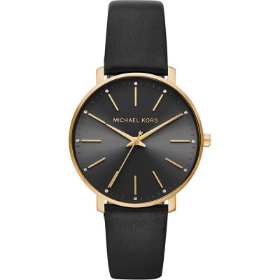 Michael Kors MK2747 Pyper watch with black dial, gold-tone case and black leather strap