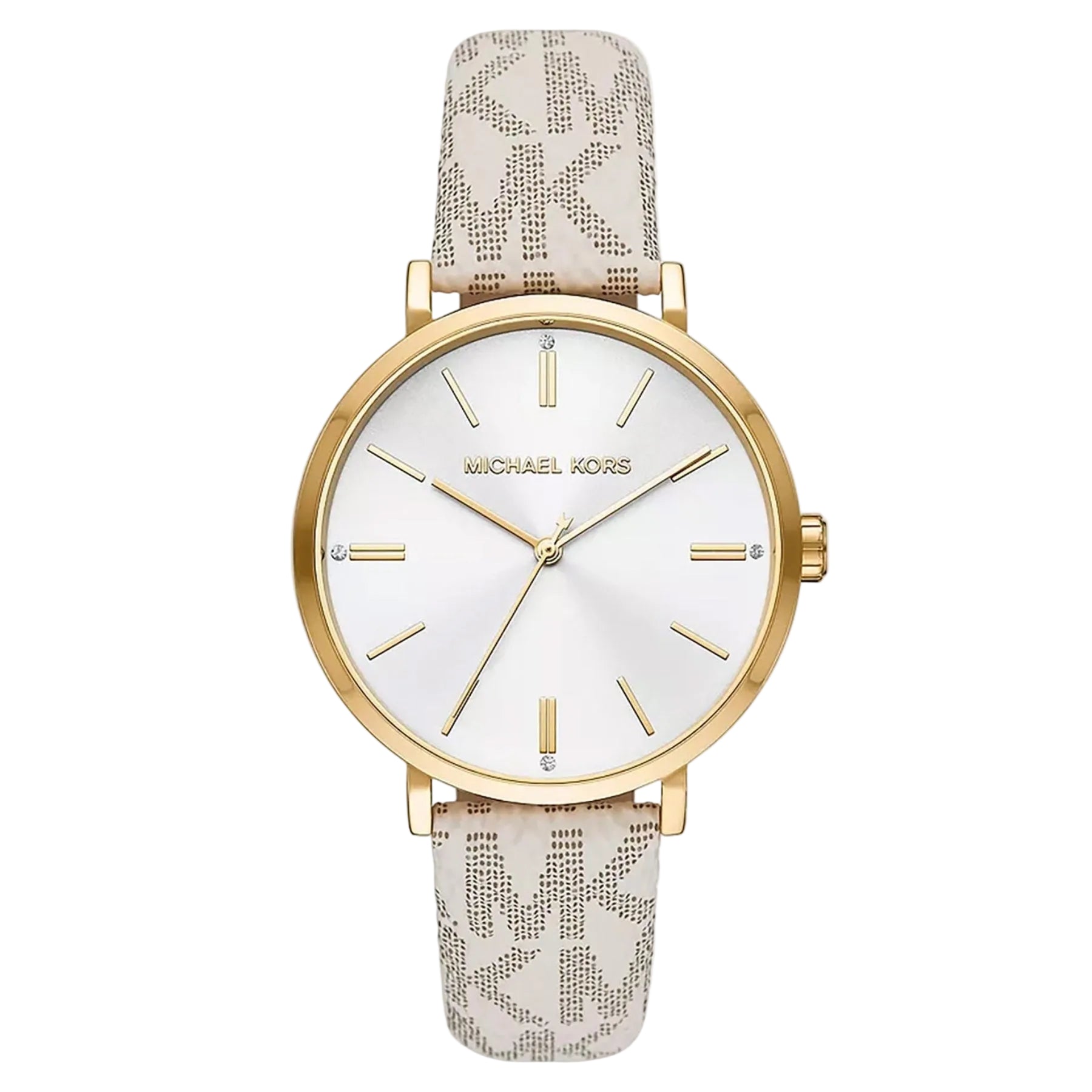 Michael Kors Addyson women's watch with silver dial and beige leather strap
