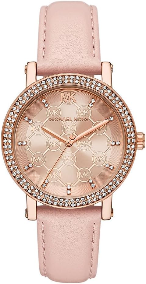 Michael Kors MK2987 rose gold ladies watch with crystal bezel and pink leather strap