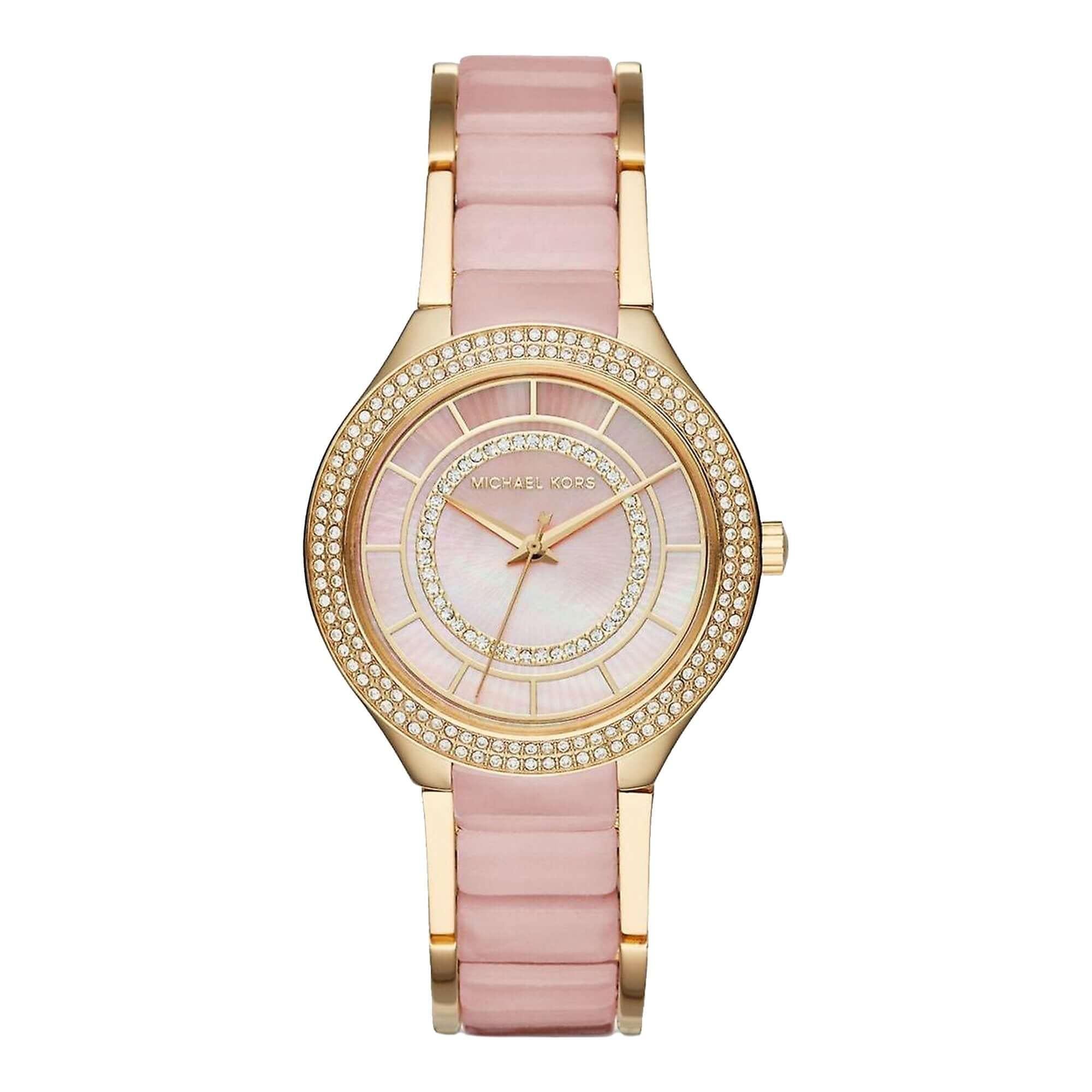 Michael Kors Kerry MK3508 women's watch with pink acetate strap and gold-tone case