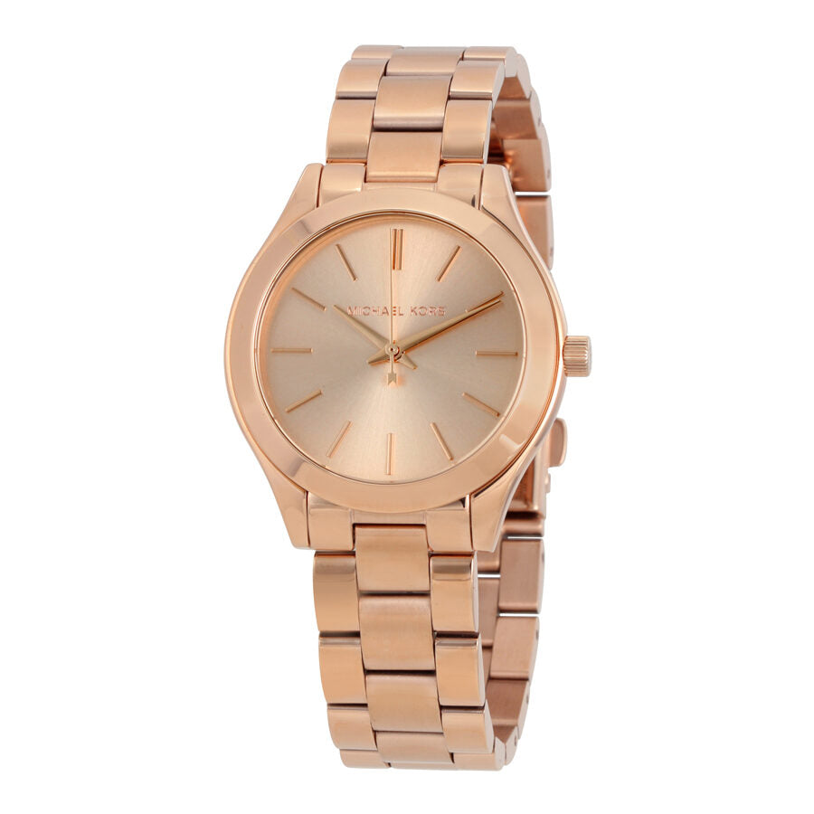 Michael Kors Mini Slim Runway rose-gold women's watch with slim round dial and rose-gold stainless steel bracelet