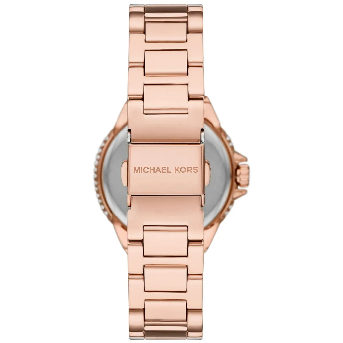 MK4700 rose gold watch caseback view displaying stainless steel case back