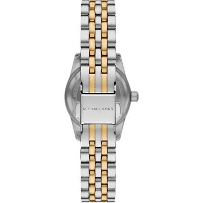 Michael Kors MK4740 watch caseback showing two-tone stainless steel and gold-plated bracelet