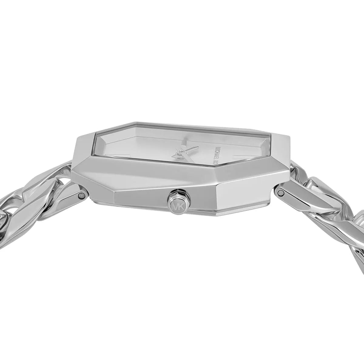 Michael Kors Mini Suri caseback detail of octagonal stainless steel case