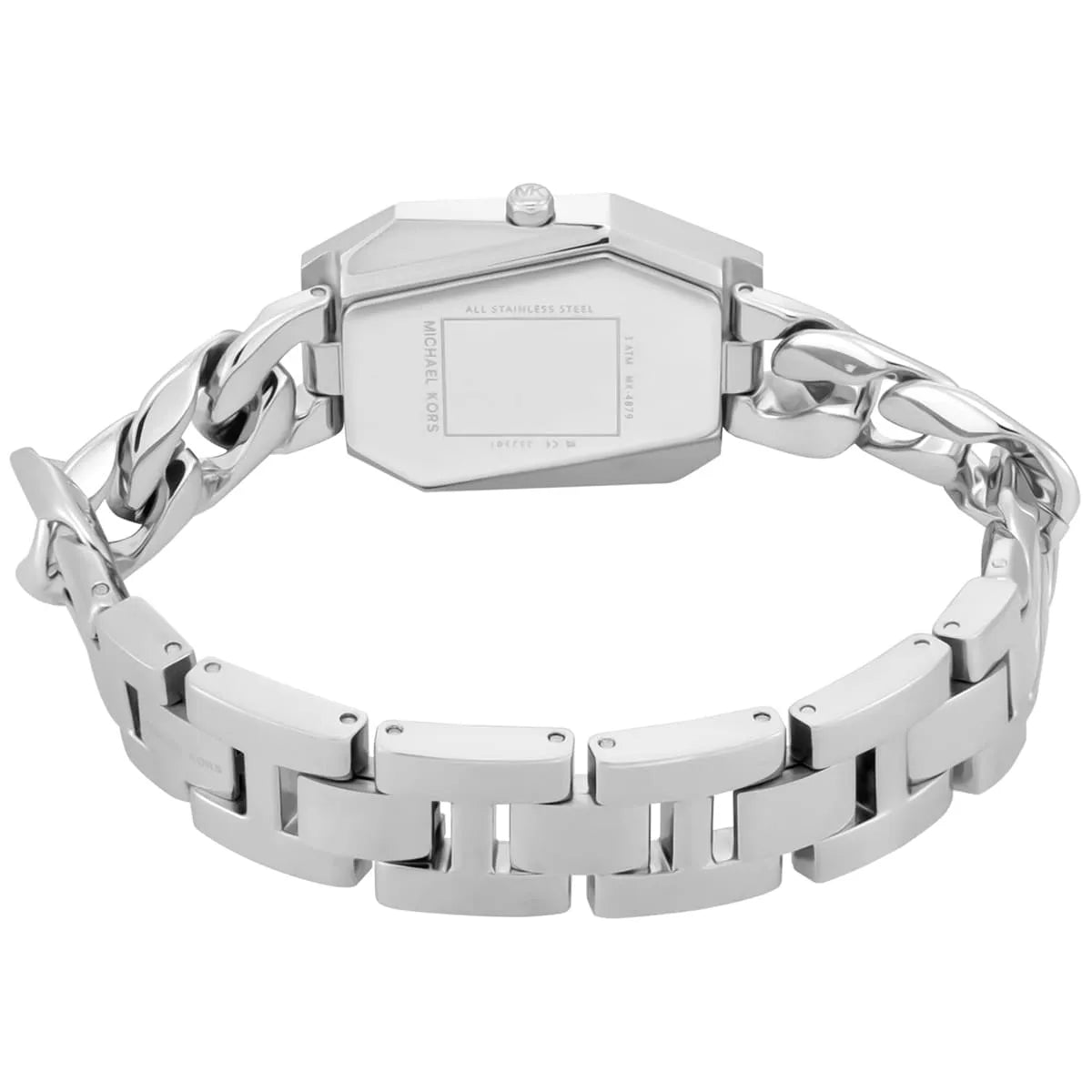 Michael Kors Mini Suri stainless steel link strap and octagonal case overhead