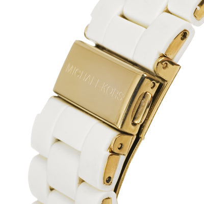 Michael Kors MK5145 white ceramic bracelet with gold-tone fold-over clasp detail