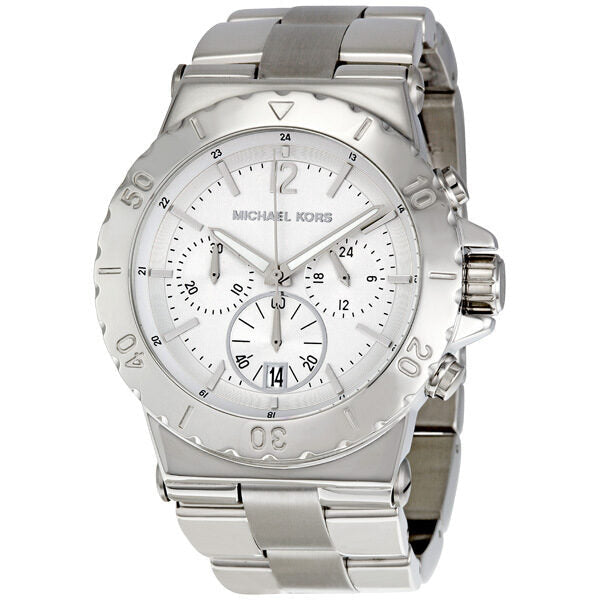 Michael Kors MK5312 silver-tone chronograph watch with white dial and steel bracelet
