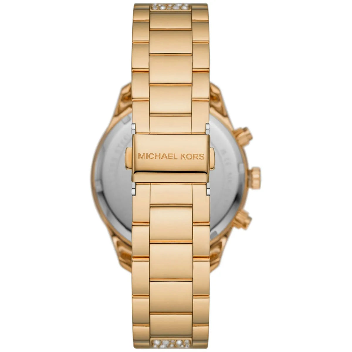 MK6977 watch caseback showing Michael Kors branding and crystal-embellished bracelet