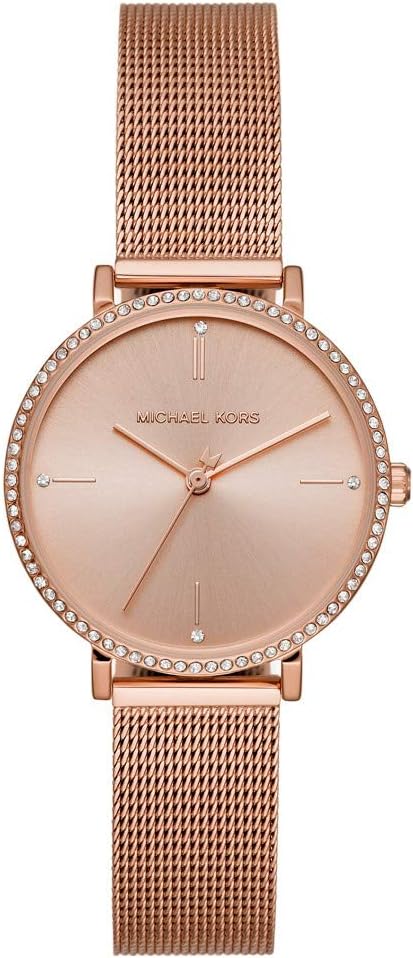 Michael Kors MK7122 women's watch with rose gold mesh strap and crystal-set bezel