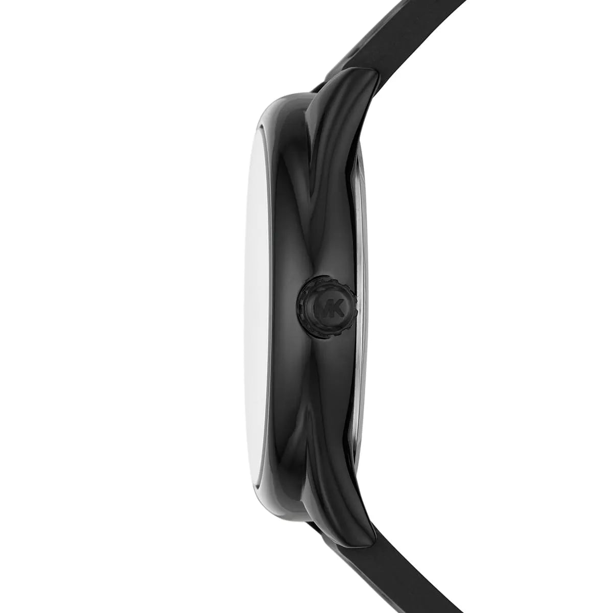 Michael Kors MK7138 watch side profile displaying black rubber strap and case thickness