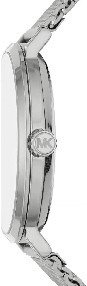Michael Kors MK7151 watch side profile displaying gunmetal case and mesh strap