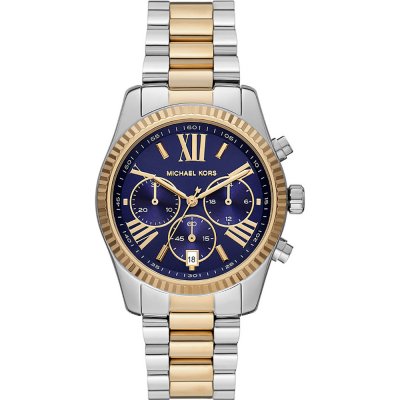 Michael Kors MK7218 Lexington watch with blue chronograph dial and two-tone bracelet