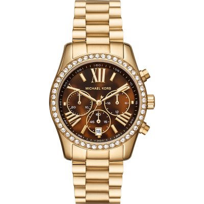 Michael Kors MK7276 Lexington gold chronograph watch with brown dial and crystal bezel