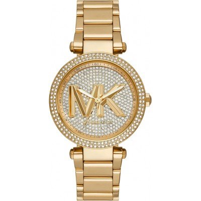 Michael Kors MK7283 Parker gold watch with crystal-studded bezel and pave dial