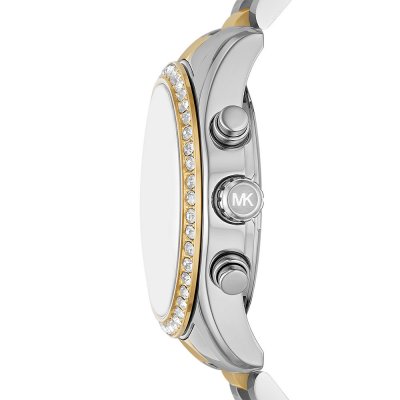 Michael Kors MK7303 Lexington watch side profile showing chronograph pushers and crystal-set bezel