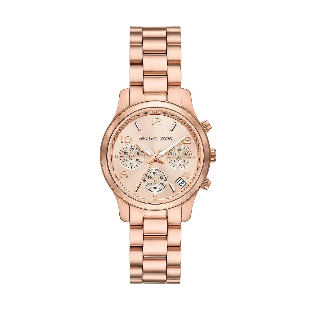Michael Kors Mini Runway Chronograph MK7327 rose gold women's watch with link bracelet